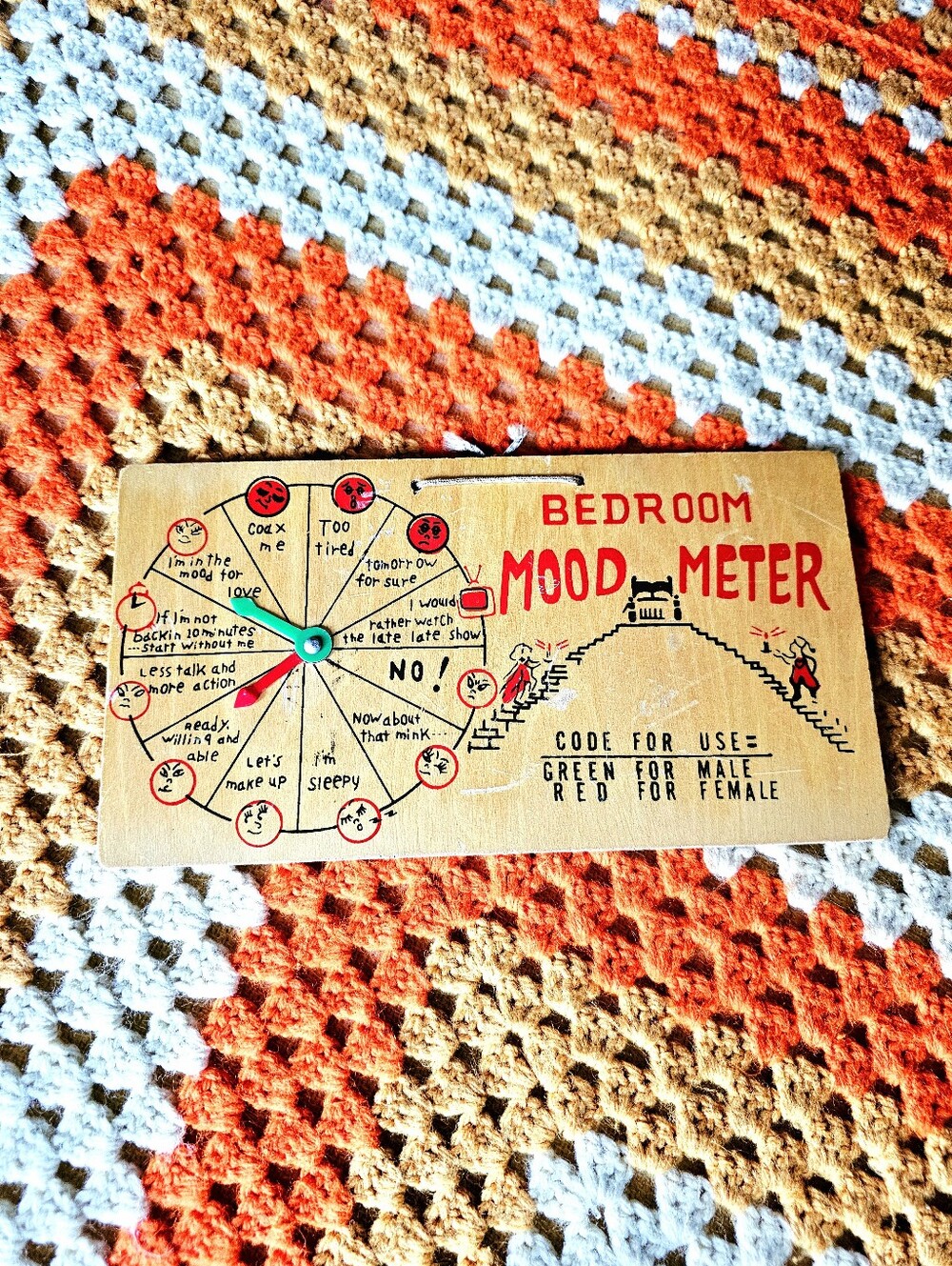 60s/70s Bedroom Mood Meter Wooden Plaque Vintage Kitsch Novelty Decor Gag Gift